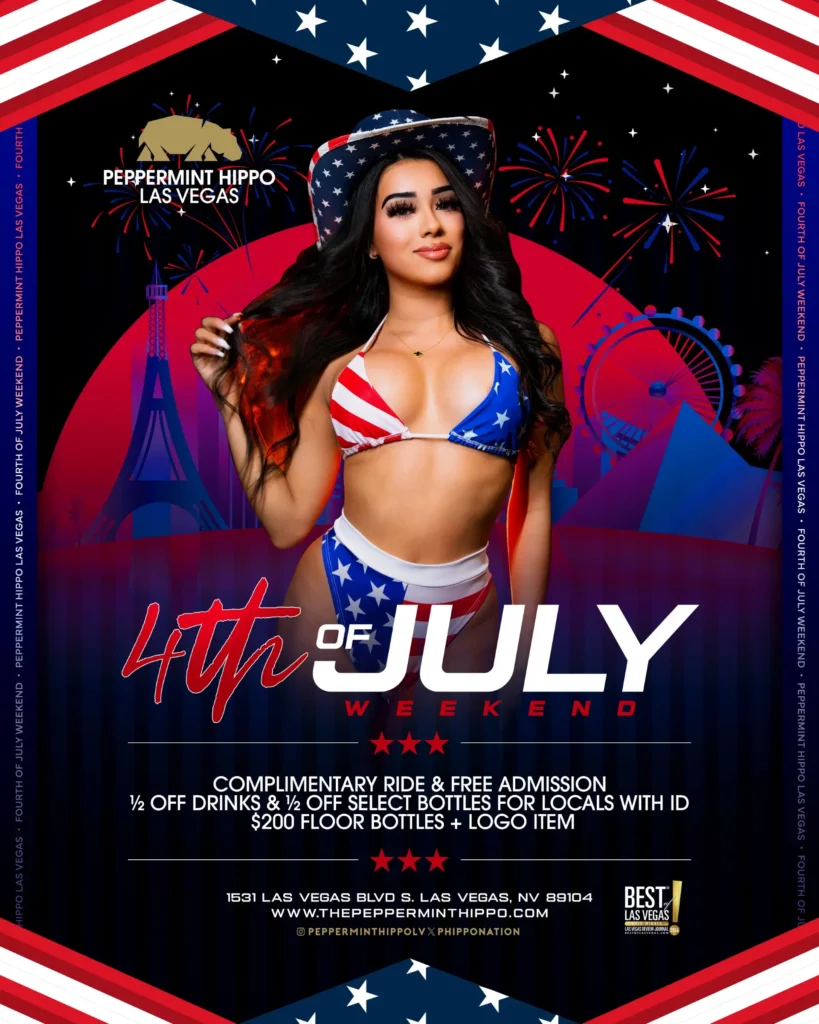 Peppermint Hippo Las Vegas 4th of July weekend event promo with entertainer