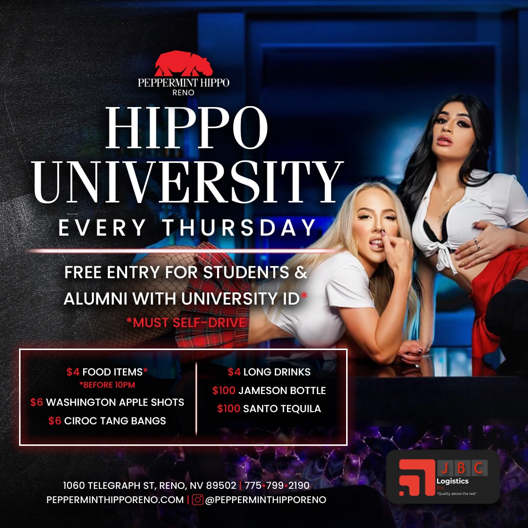 Free Entry for Students, Peppermint Hippo Reno