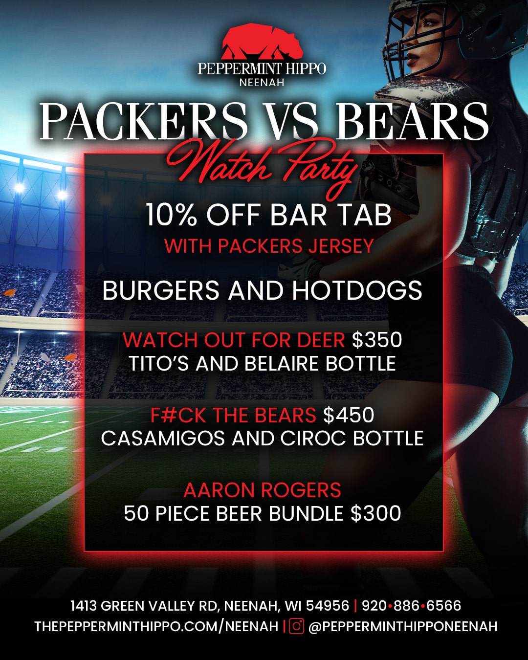 Packers vs Bears Watch Party at Peppermint Hippo Neenah