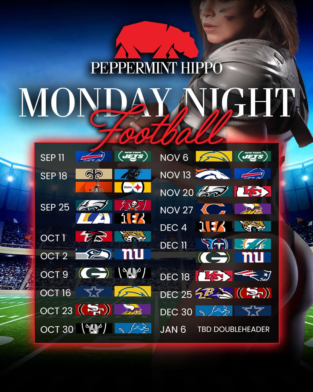 Monday Night Football at Peppermint Hippo