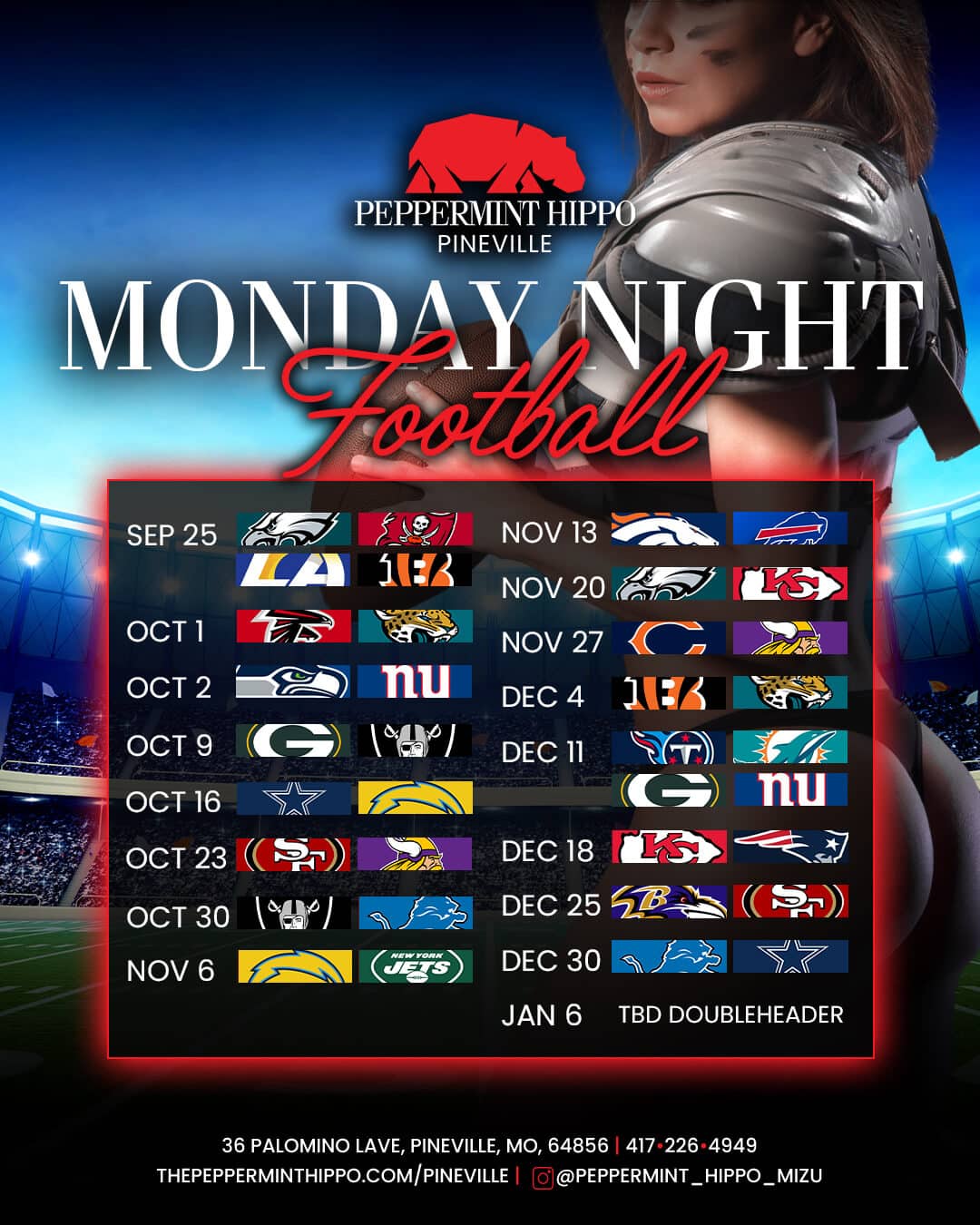 Monday Night Football at Peppermint Hippo Pineville